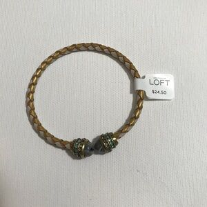 Loft Ann Taylor Brown Leather Cuff Bracelet with Rhinestones